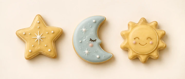 Star, moon and sun cookie examples
